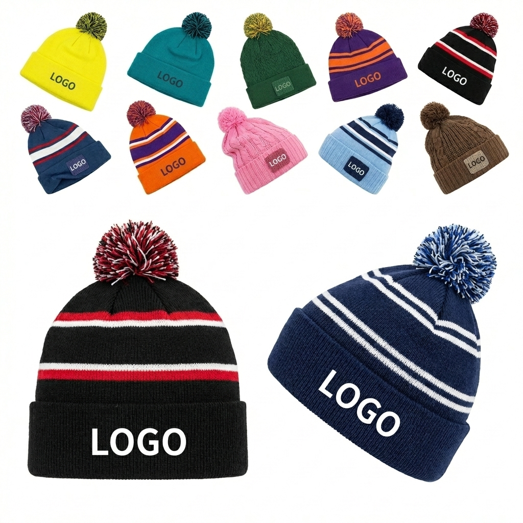 Soft Acrylic Knit Beanie with Pom Pom for Winter Warmth & Style