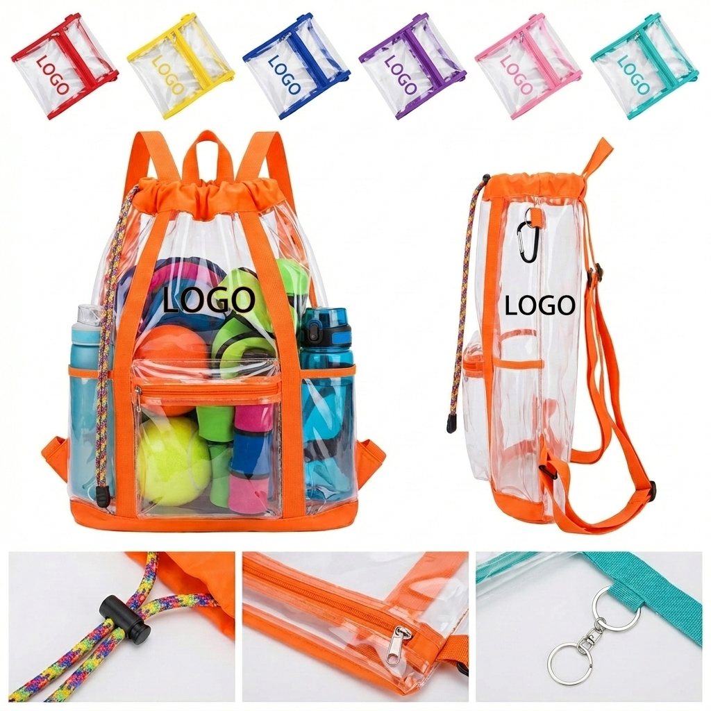 Stadium-Approved See-Through Backpack - Durable PVC Clear Drawstring Bag for Outings