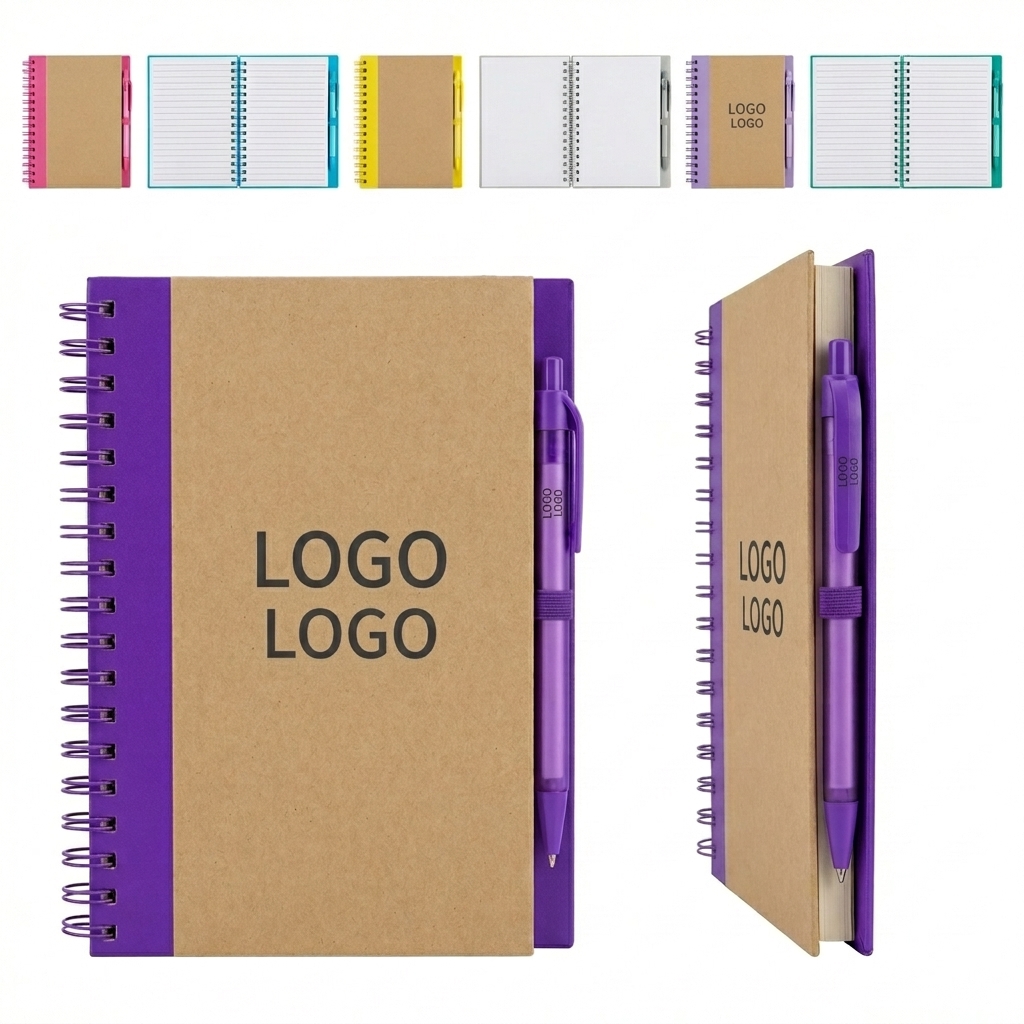 KRAFT Spiral Notebook with Pen Holder - Multicolor Organizer