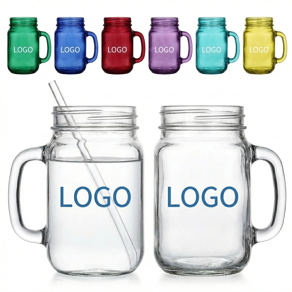Colorful Glass Handle Mason Jar Mug - 16 oz