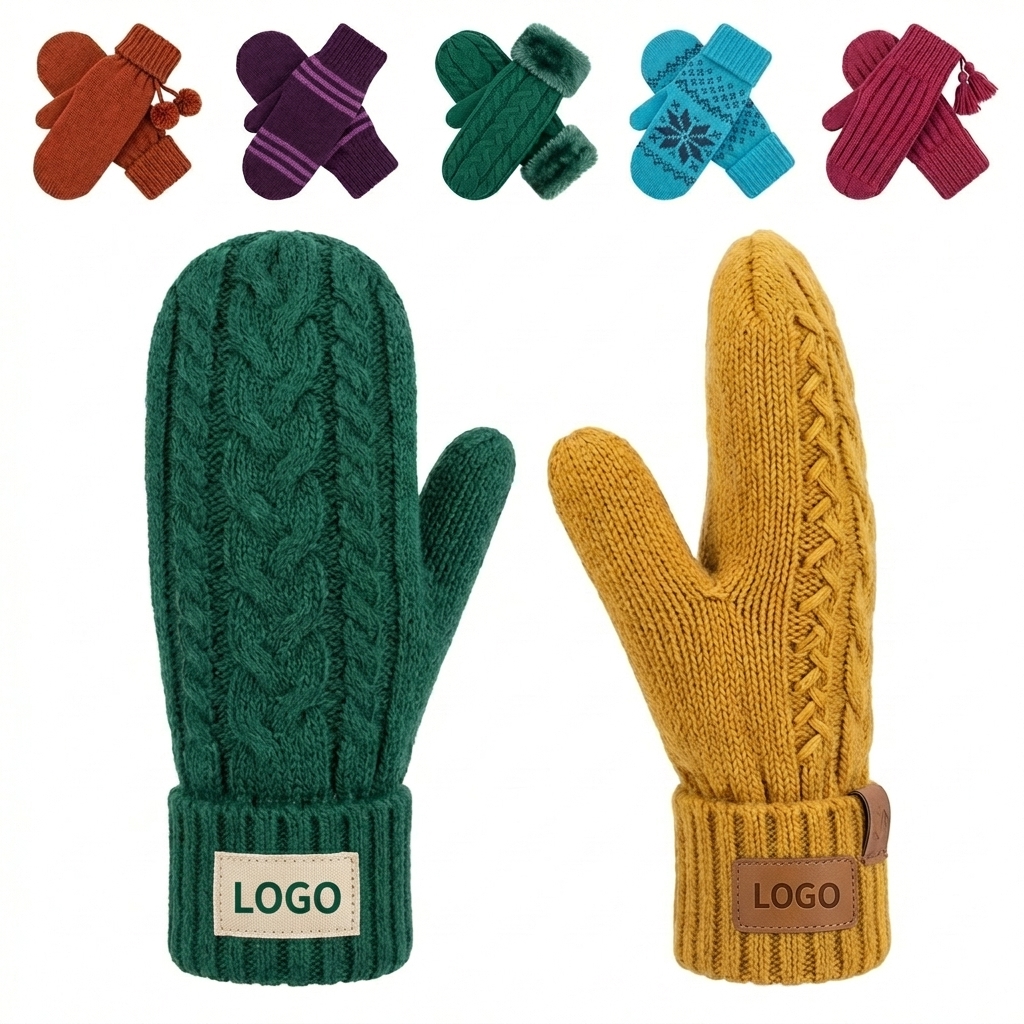 Festive Knit Mittens Assortment with Plush Lining & Embellished Designs