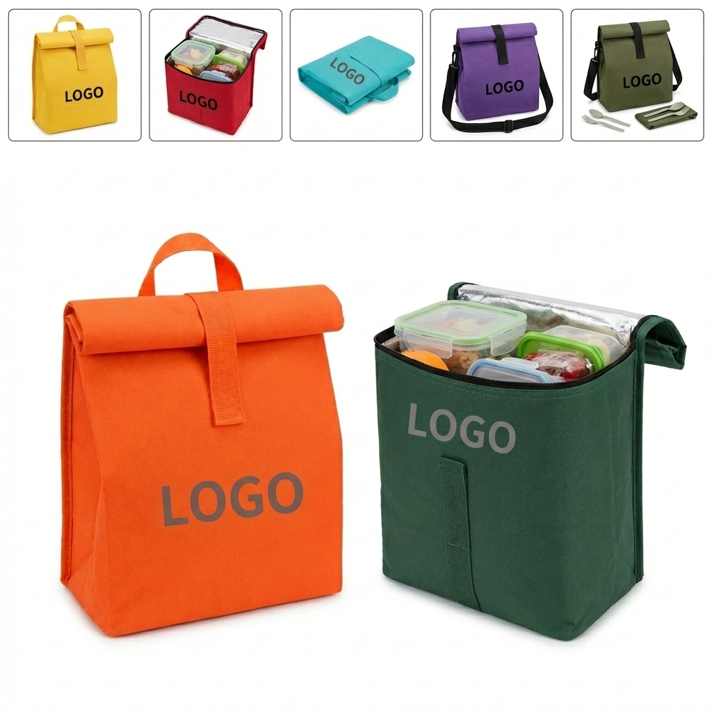 Roll-Top Insulated Lunch Bag with Hook-and-Loop Closure