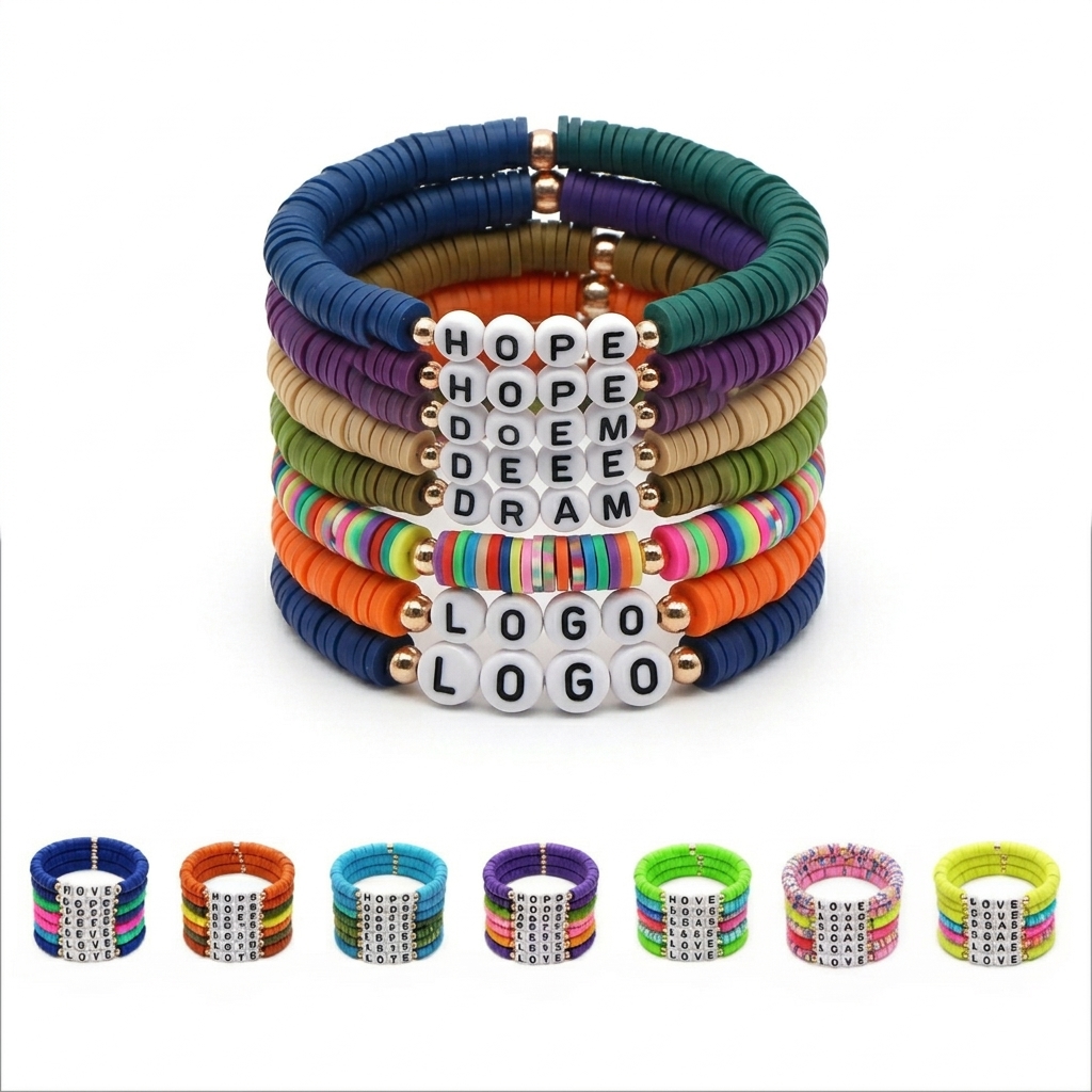 Personalized Word Bead Bracelet - Handmade Polymer Clay Festival Wristband for Events