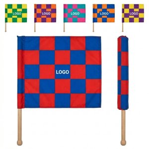 Multicolor Checkered Flag Set with Wooden Pole for Racing & Celebrations