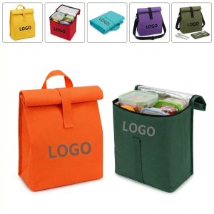 Roll-Top Insulated Lunch Bag with Hook-and-Loop Closure